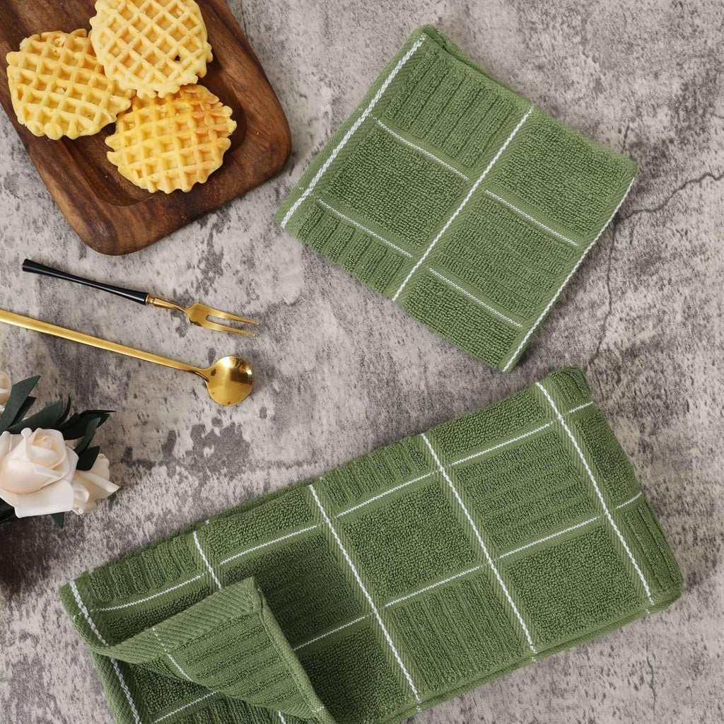 Glynniss Kitchen Towels and Dishcloths Set, Four Dish Towels 16x26 Inches, Four Absorbent Dish Cloths for Washing Dishes 12x12 Inches, Cleaning and Drying for Everyday Use Pack of 8 (Green)