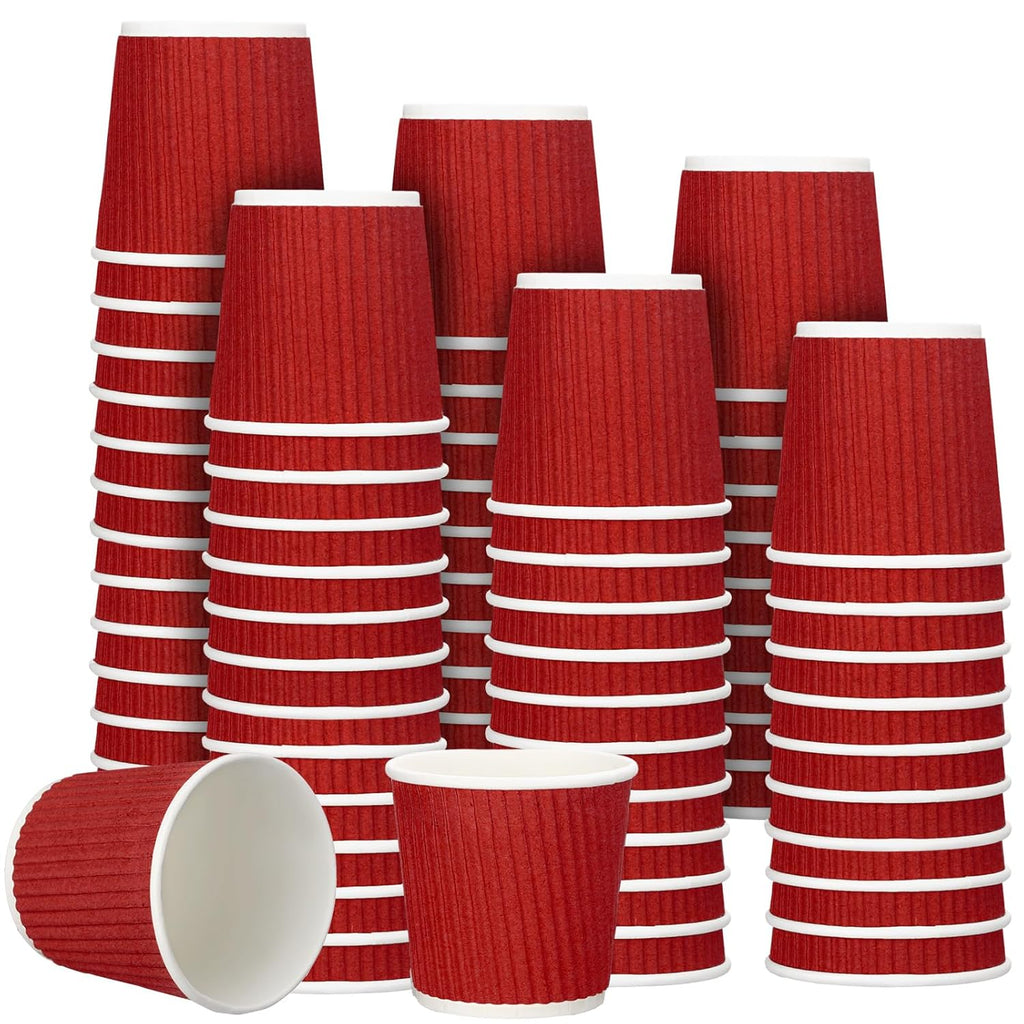 Yaomiao 200 Pcs 4 oz Disposable Espresso Coffee Cups Ripple Corrugated Paper Insulated Hot Cups for Party Cold Drinks Hot Beverage Tea(Red)