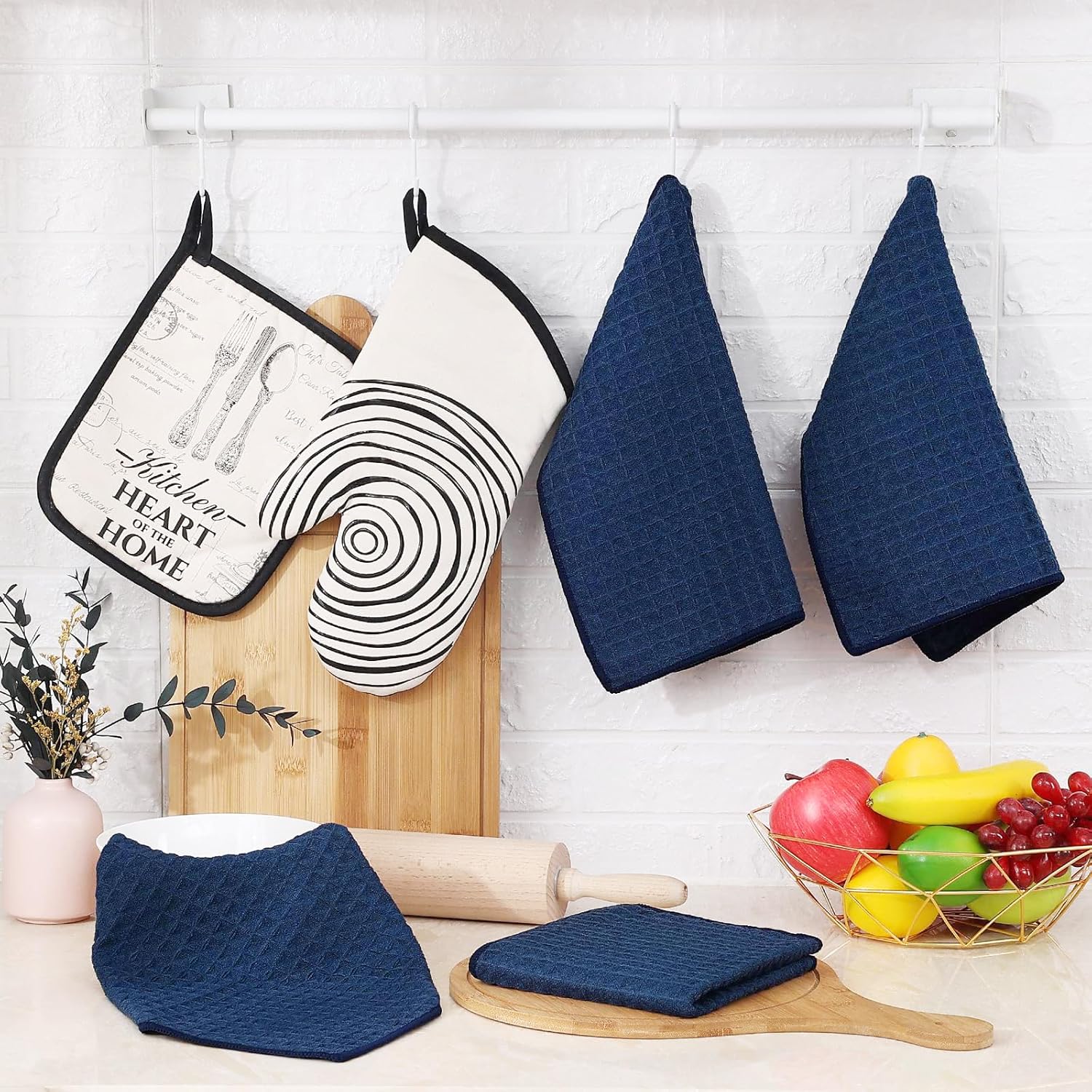Homaxy Microfiber Waffle Weave Kitchen Dish Cloths, 12 x 12 Inch Ultra Absorbent and Solid Color Dish Towels for Kitchen Fast Drying Dishcloth for Washing Dishes, 6 Pack, Navy Blue