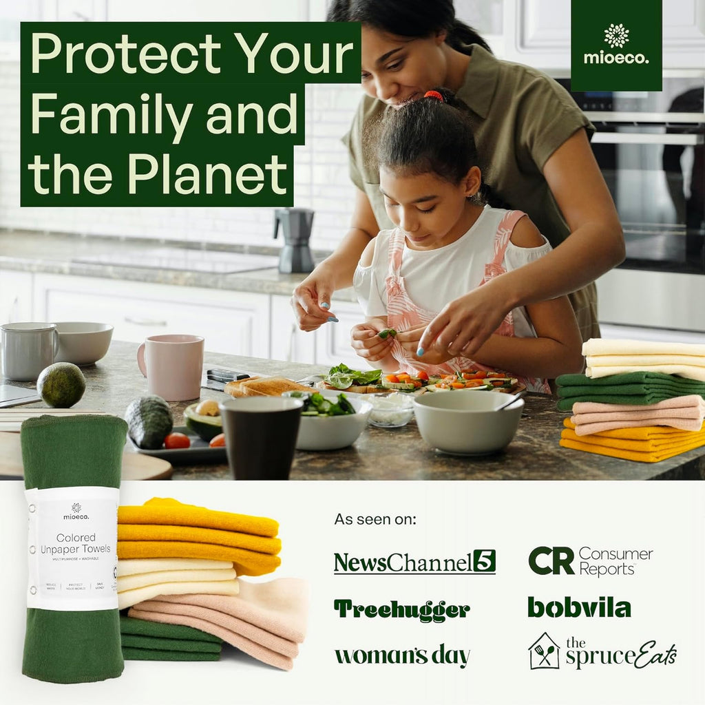 24 Pack Multicolored Reusable Paper Towels - Nature Friendly - Organic Cotton Alternative - Thick, Strong, Paperless Kitchen Dish Cloths - Reusable Napkins - Dish Towels - Cloth Napkin