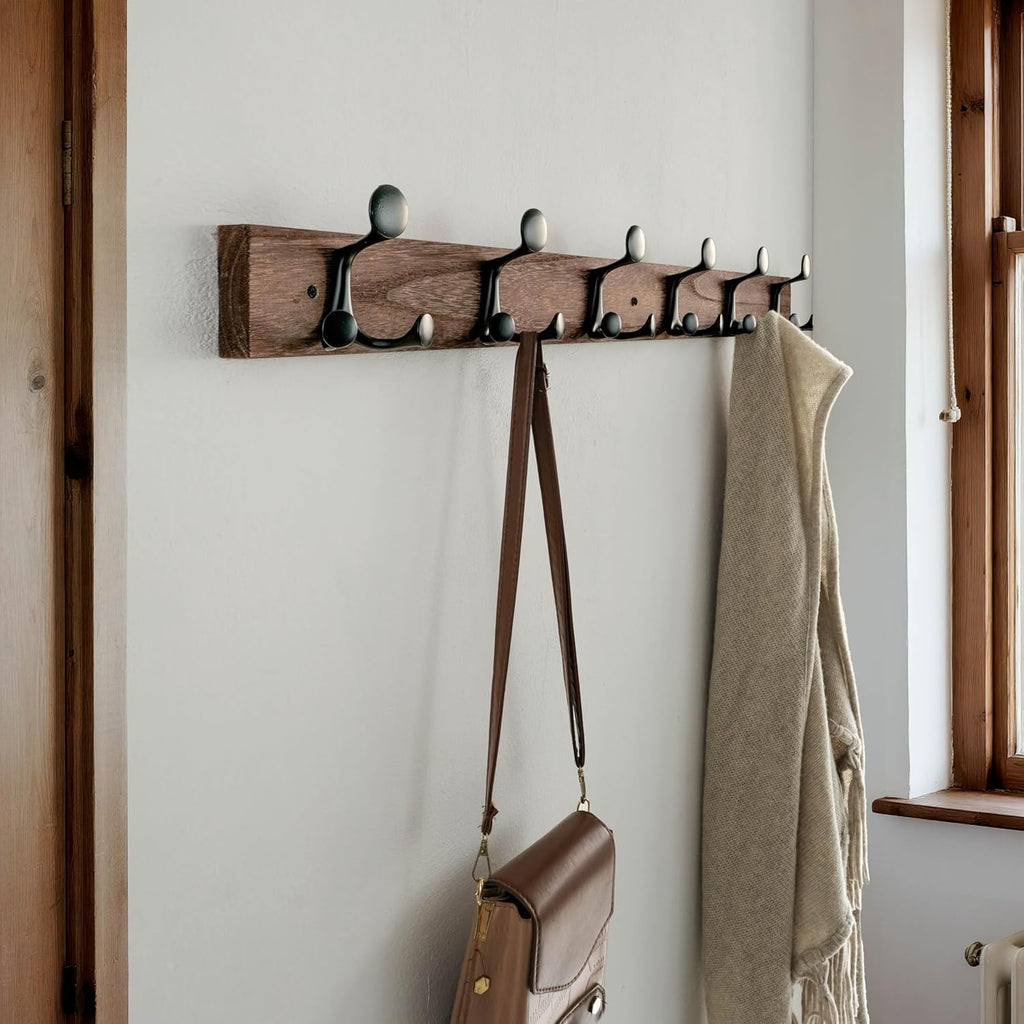 SKOLOO 36-Inch Wood Burnt Coat Rack Wall Mount with 6 Triple Hooks - Ideal for Family Entrances, Classrooms, and Pet Supplies Storage - Perfect Coat Hooks for Wall