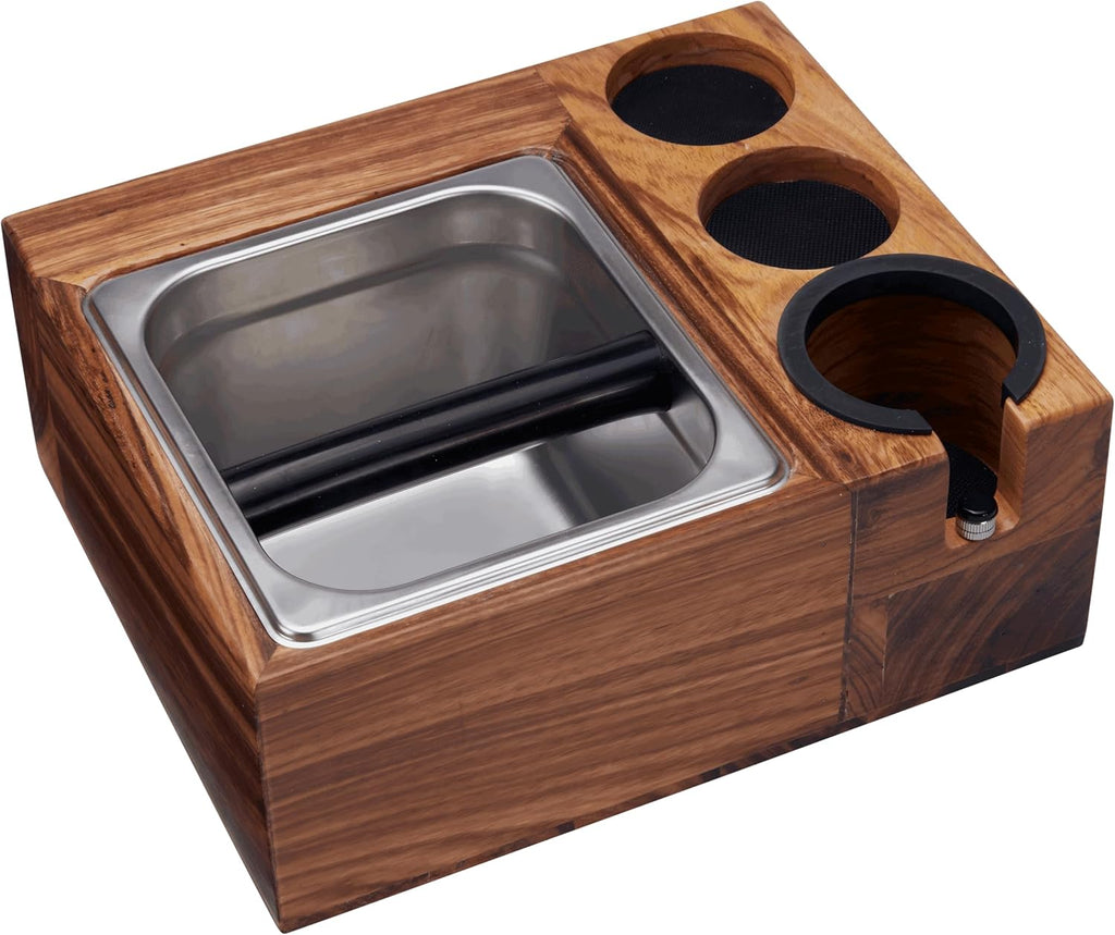 Espresso Knock Box and Tamping Station with Removable Organizer for 51mm, 54mm Ideal for Espresso Enthusiasts and Family Baristas