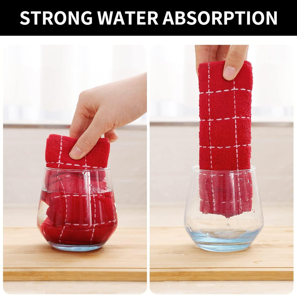 Homaxy 100% Cotton Terry Kitchen Dish Cloths, Ultra Soft and Absorbent Dish Towels for Kitchen, Suitable for Drying and Washing Dishes, 12 Pack, 12 x 12 Inches, Red