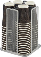 Annova Paper/Plastic Cup and Lid Holder Plastic Storage Organizer, 360°Rotating Coffee Mup Dispenser with 4 Compartments, Multifunctional Storage Rack for Home, Office, Bar, Coffee Shop (Silver)