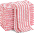 Homaxy 12 Pack Kitchen Dish Cloths, Ultra Soft and Absorbent Dish Towels, Reusable Fast Drying Microfiber Cleaning Cloth, Coral Velvet Wave Design No-lint, 10 x 10 inches, Pink