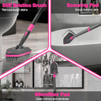 NEWE Shower Cleaner Brush, Tub Tile Scrubber with Telescopic Long Handle 60 inches, 4 Scrub Heads for Cleaning Bathroom Bathtub Floor Baseboard Sink Kitchen Toilet (Grey Red)