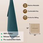 Native Fab 6 Pack Waffle Dish Cloths - 100% Cotton Absorbent, Quick Drying & Soft Towels for Cleaning, Cooking & Baking - Ideal for Home, Restaurants & Cafes - 12x12 Inches - Teal Green