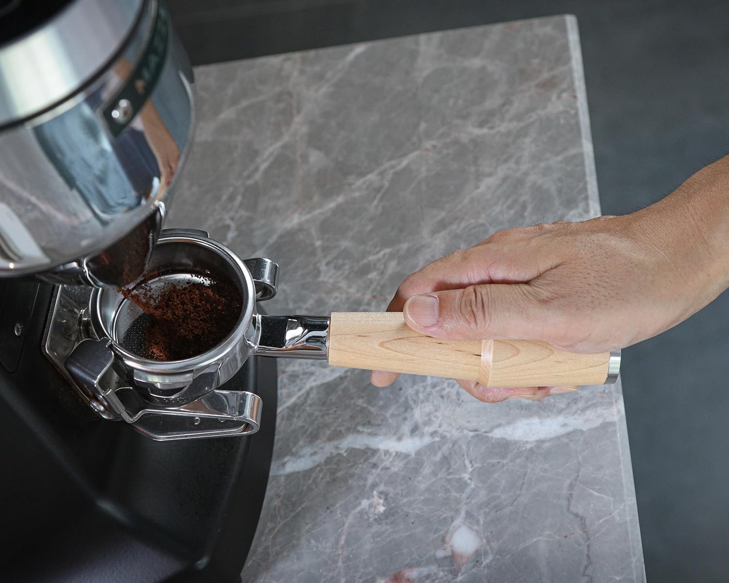 Bottomless Portafilter 58mm Compatible with Breville Dual Boiler, Oracle, Oracle Jet Espresso Machines Maple Handle 2 Ears 18-21g Double Shot Filter Basket Included