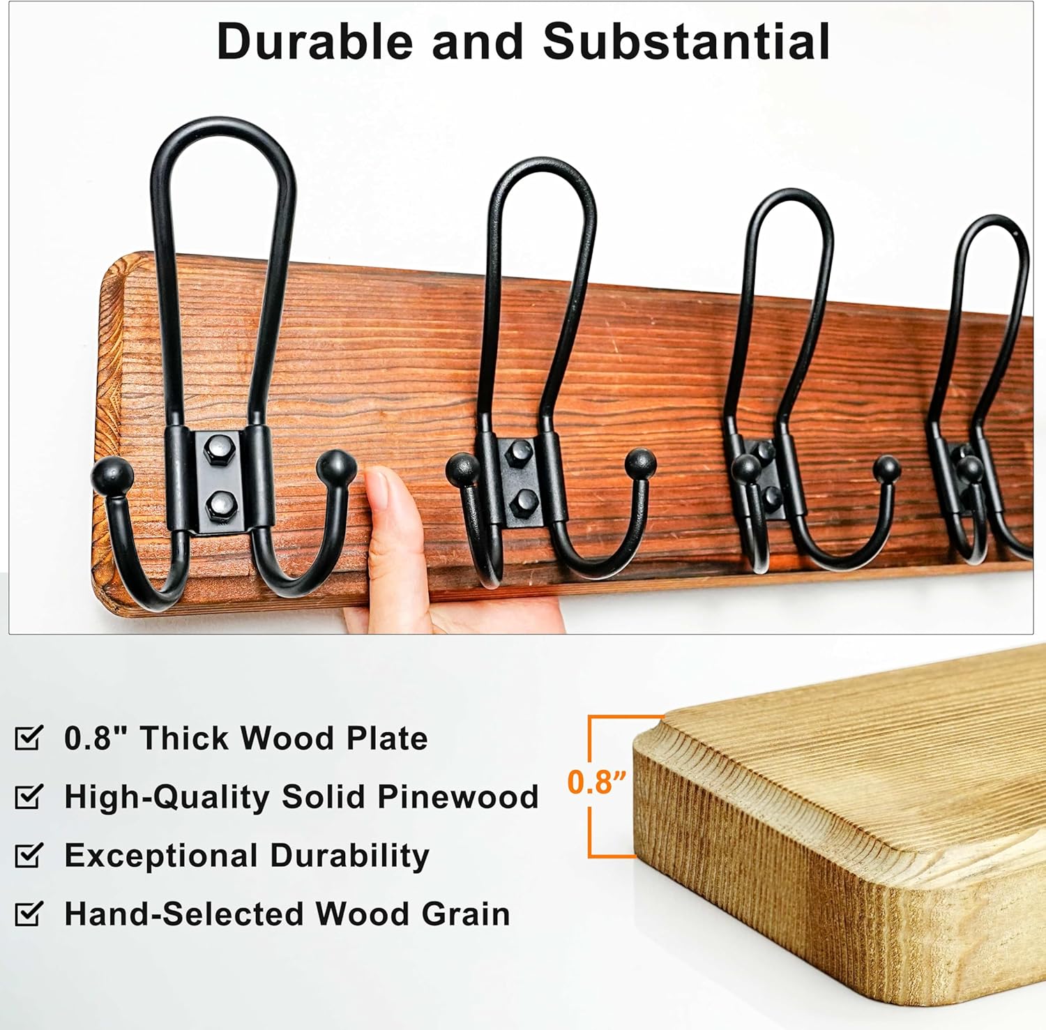 Dseap Coat Rack Wall Mounted - Heavy Duty Farmhouse Rustic Wall Coat Hanger with 5 Wire Hooks for Clothes Hat Jacket Towel, RusticWire, J1-5A, Weathered Brown & Black, Pack of 2