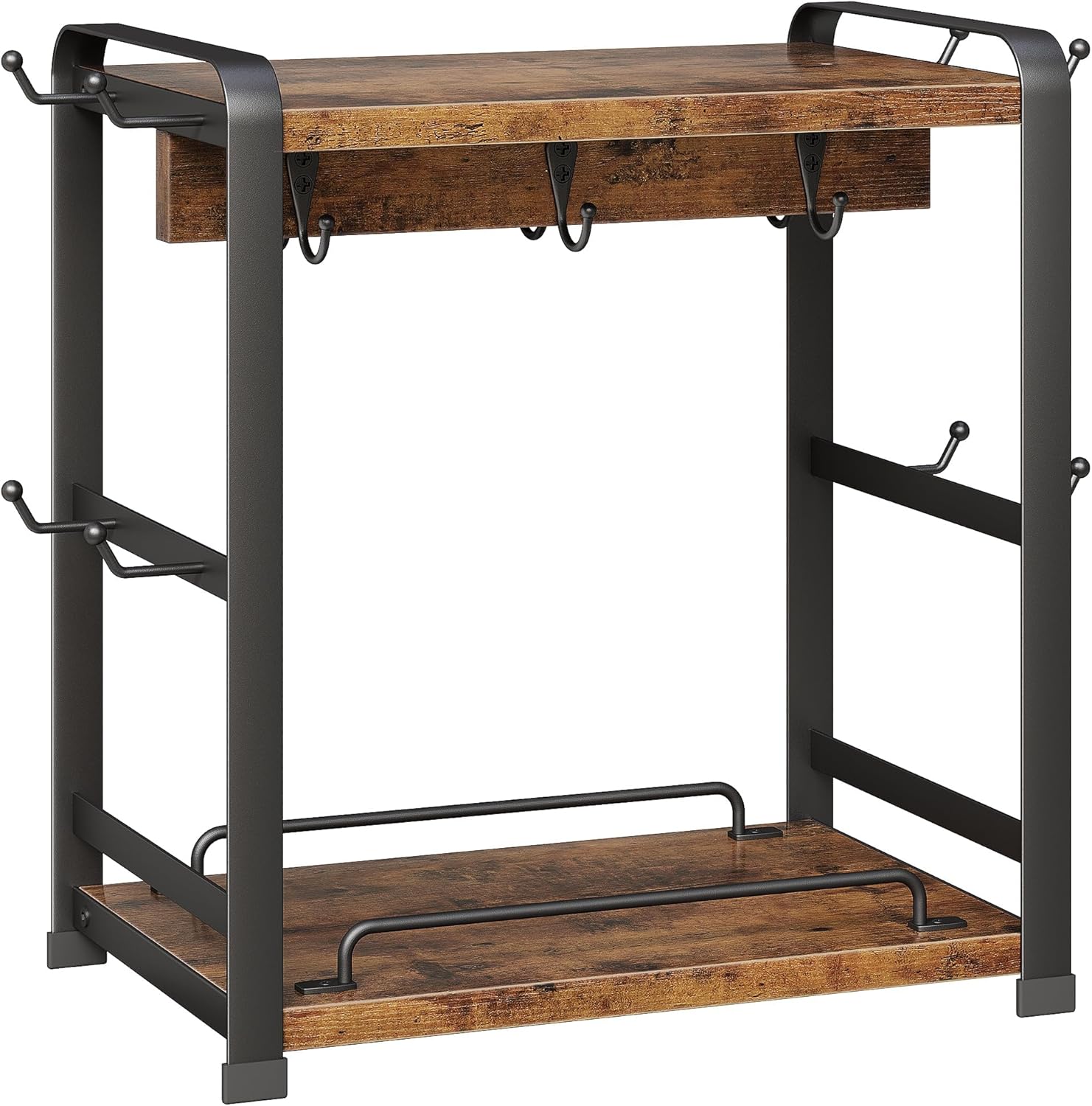 OROPY Wooden Coffee Bar Organizer with 14 Mug Hooks, 2 Tier Countertop Coffee Mug Holder Stand for Cups, Mugs, Syrups, Accessories