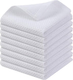 Kitinjoy 100% Cotton Kitchen Dish Cloths, 8 Pack Waffle Weave Ultra Soft Absorbent Dish Towels for Drying Dishes Quick Drying Kitchen Towels Dish Rags, 12 X 12Inch, White
