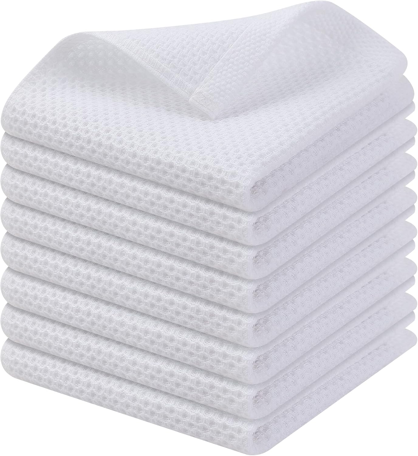 Kitinjoy 100% Cotton Kitchen Dish Cloths, 8 Pack Waffle Weave Ultra Soft Absorbent Dish Towels for Drying Dishes Quick Drying Kitchen Towels Dish Rags, 12 X 12Inch, White