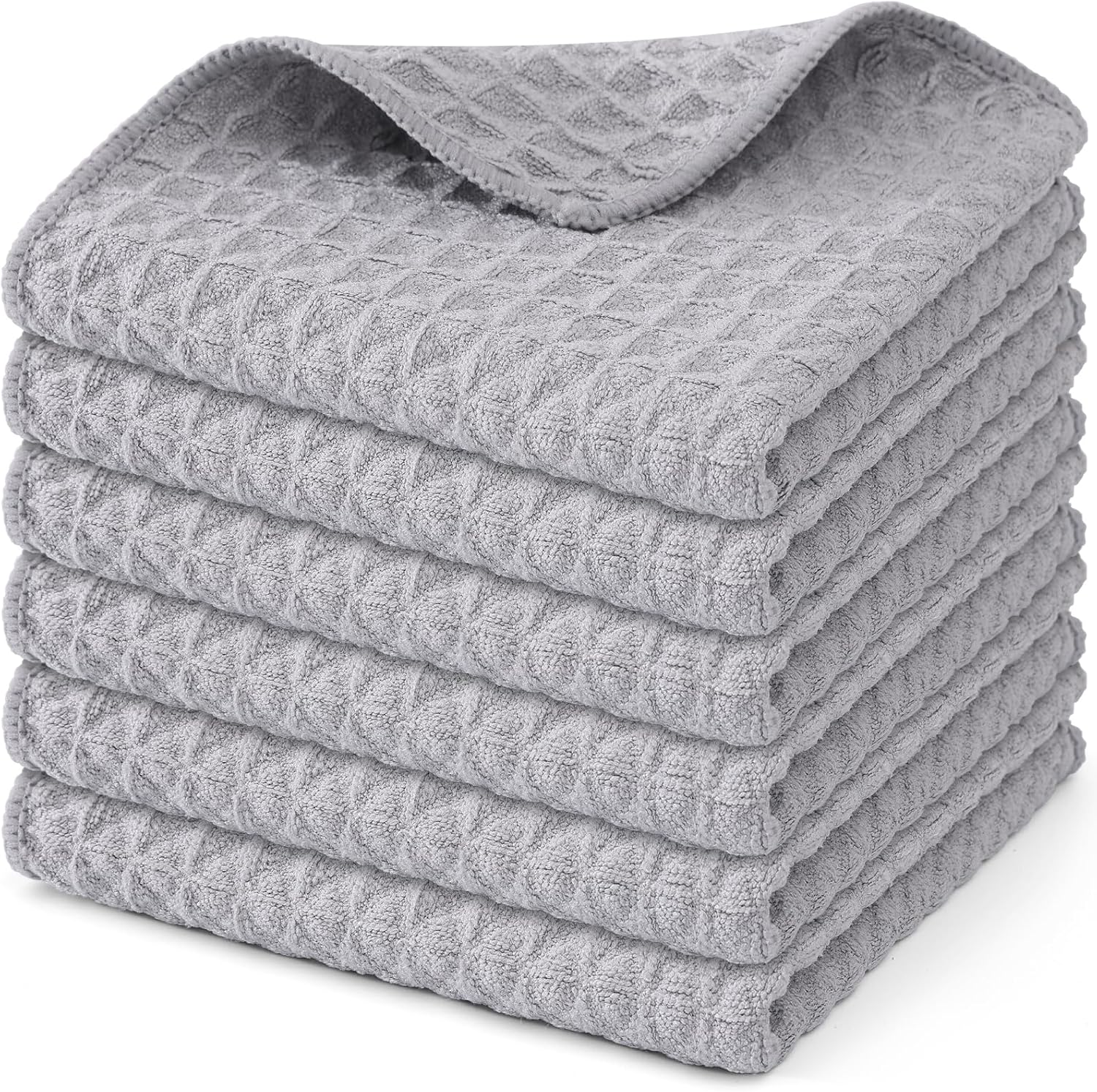 Homaxy Microfber Wafle Weave Kitchen Dish Cloths, 12 x 12 Inch Ultra Absorbent and Solid Color Dish Towels for Kitchen Fast Drying Dishcloth for Washing Dishes, 6 Pack, Gray