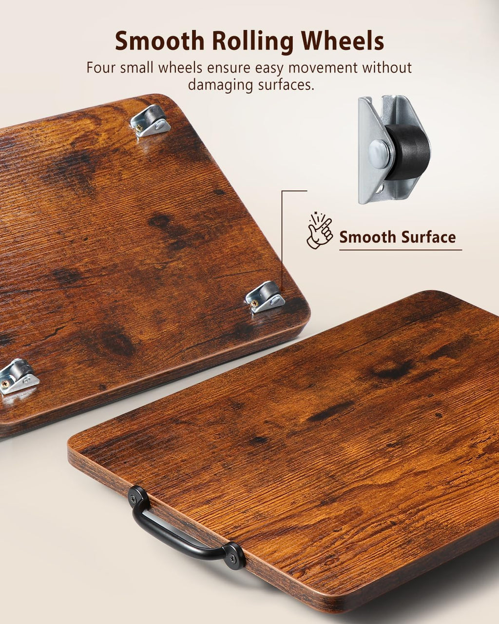 Appliance Slider, Sliding Tray for Coffee Maker, Coffee Pot Slider for Countertop, Kitchen Appliance Rolling Tray with Rubber Wheels (Rustic Brown, Large - Long (12.5” x 16”))