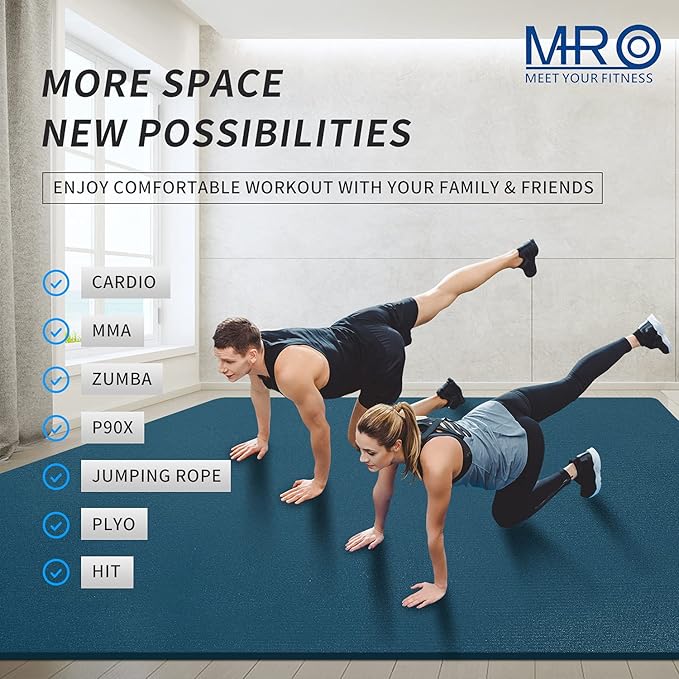 MRO Extra Large Exercise Mat For Home Gym, 15'x6'/12'x6'/9'x6'(7mm) Workout Mats for Gym Flooring, Non-Slip, Extra Thick Durable Cardio Mat, Ideal for Plyo, Weights, MMA, Jump Rope -Shoe Friendly