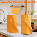 Roll of Microfiber Cleaning Cloth –100 Pack, Tear Away Microfiber Towels, Reusable, Washable, Scratch-Free, Cleaning Supplies, Kitchen Towels for Car, Home, Kitchen (Tangerine Yellow)