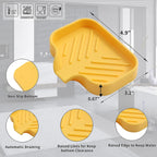 Silicone Bathroom Soap Dishes with Drain Spout-Bathroom and Kitchen Sink Organizer,Sponge Holder,Dish Soap Tray,Perfect for Dispenser,Scrubber,Bottle,Cup on Sink or Counter-Yellow 4.9"×3.2"