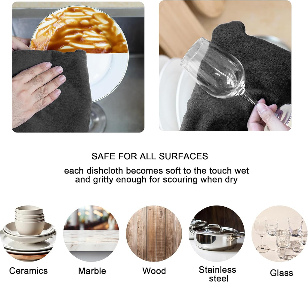 kimteny 13x28 Inches Kitchen Cloth Dish Towels, 400 GSM Premium Dishcloths, Super Absorbent Coral Velvet Microfiber Cleaning Cloths, Fast Drying Rags for Washing Dishes (6 Pack, Dark Grey)