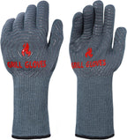 QUWIN BBQ Gloves, Oven Gloves 1472℉ Extreme Heat Resistant, Grilling Gloves Silicone Non-Slip Oven Mitts, Kitchen Gloves for BBQ, Grilling, Cooking, Baking-1 Pair… (Grey, One Size(Long Cuff))