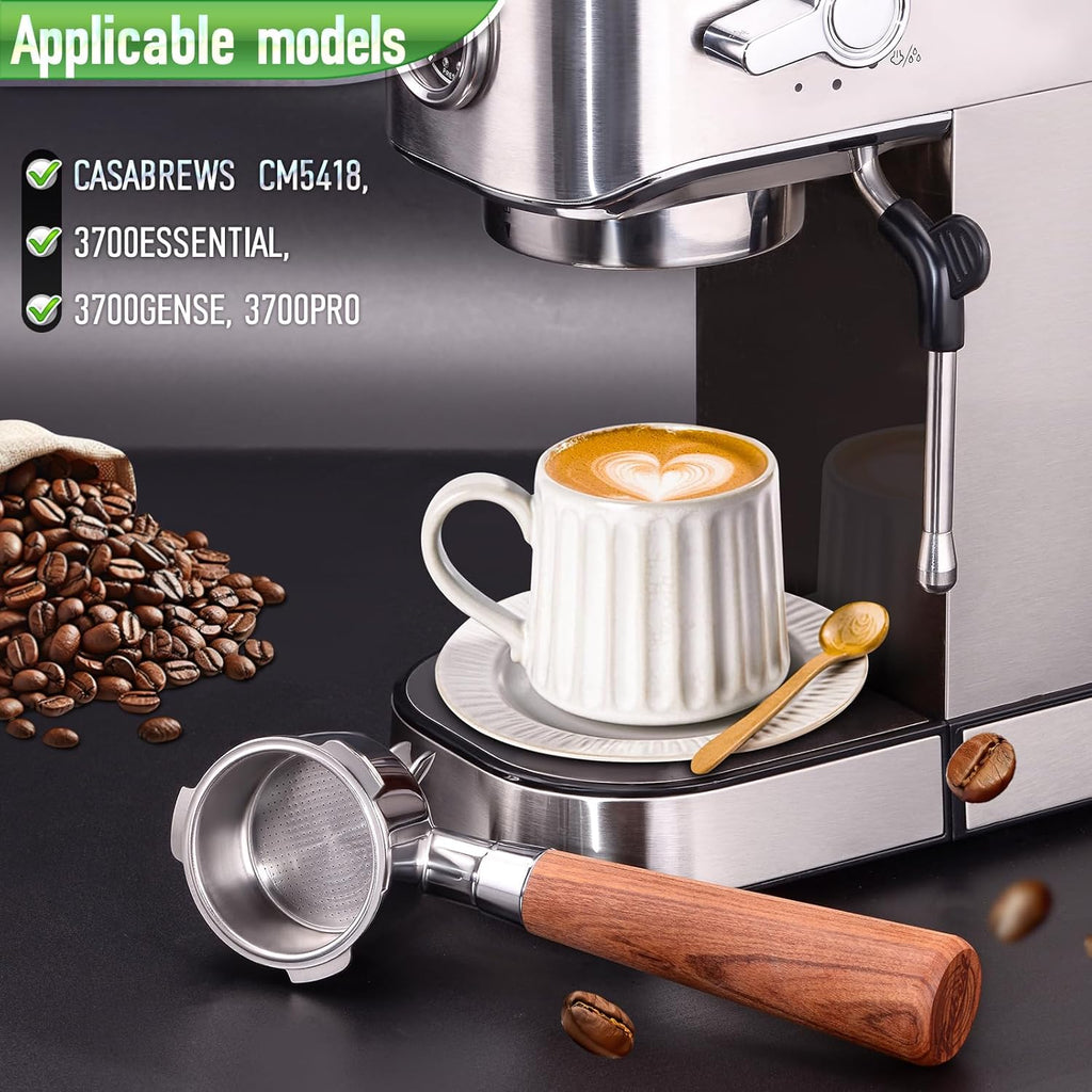 51mm Portafilter for CASABREWS 3700/CM5418, Dual Spout Espresso Handle with Siam Rosewood Grip & 304 Stainless Steel Basket