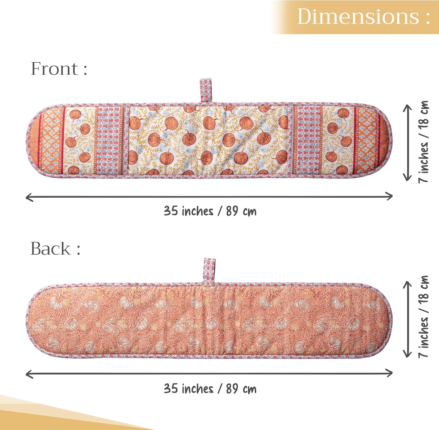 Maison d' Hermine Double Oven Mitts 100% Cotton 7"x35" Double Oven Mitt Heat Resistant BBQ Cooking Gloves with Loop, Baking, Grilling, Home, Kitchen, Handling Hot Pans (Harvest Festival)