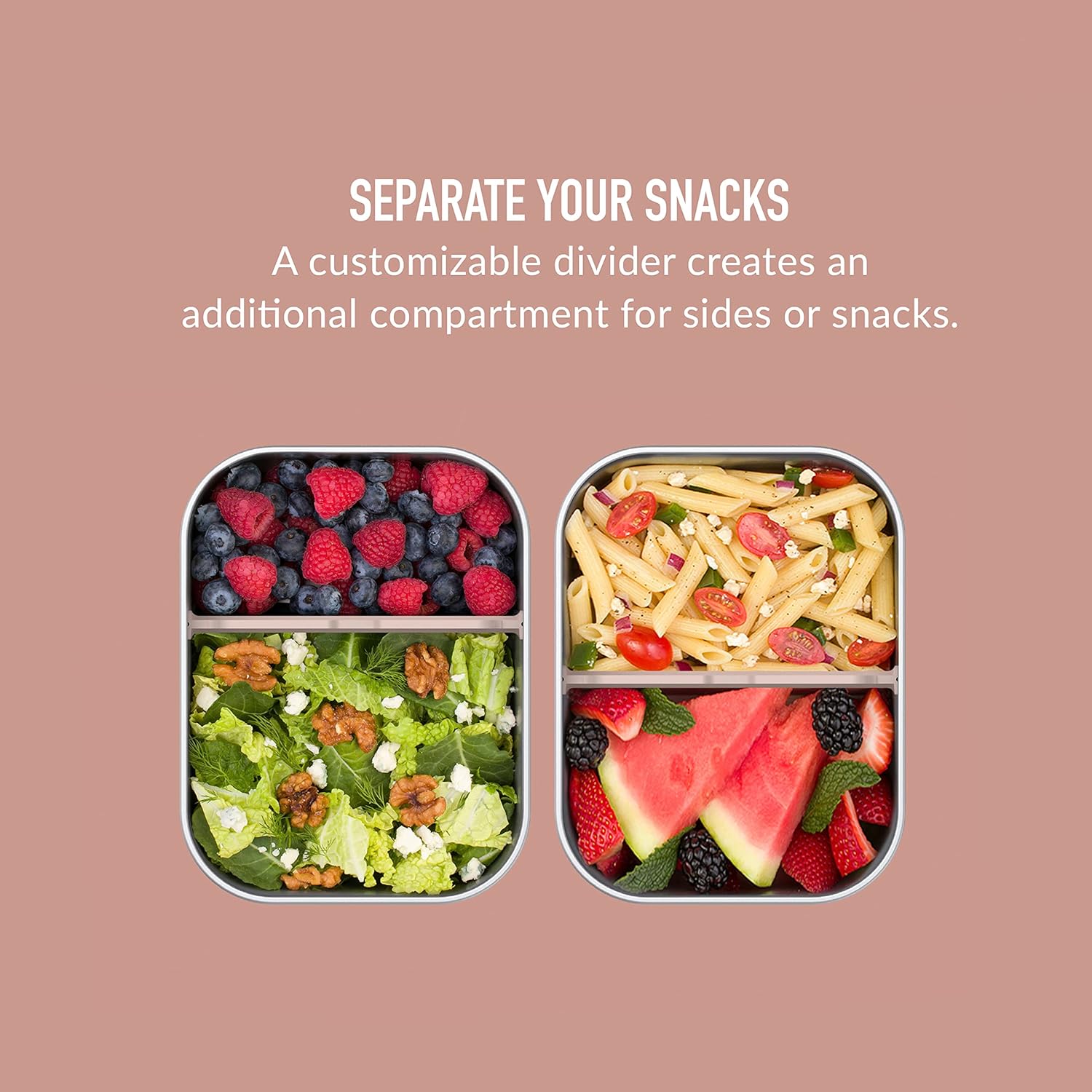 Bentgo MicroSteel Leak-Proof Lunch Box - Microwave-Safe, Oven-Safe, Bento-Style Container with Removable Divider, Airtight Lid, Sustainable Design, Odor & Stain Resistant (Rose Gold)