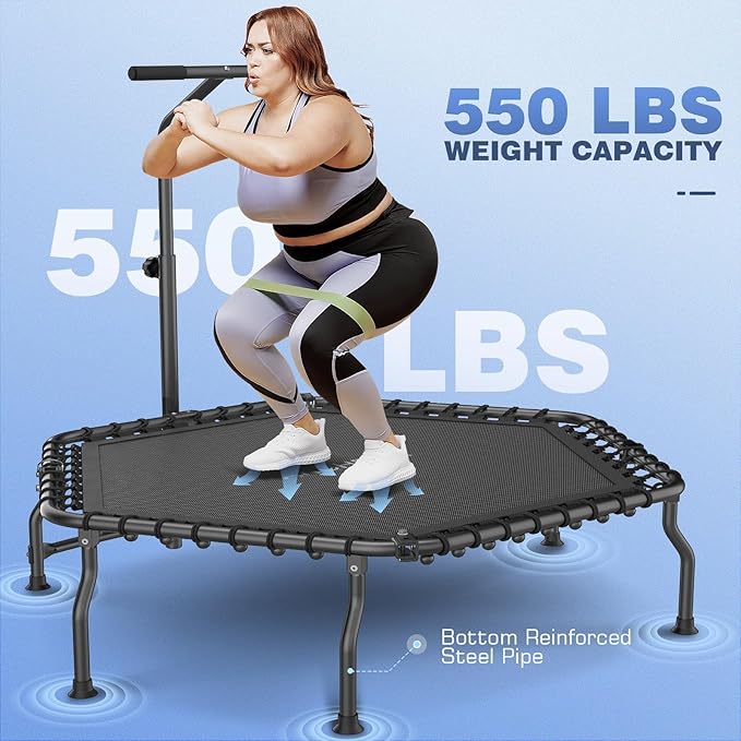 ANCHEER 50" Rebounder Trampoline for Adults- 2025 Foldable Mini Trampoline with Bar- Exercise Trampoline for Adults, Max Load 450lbs/550lbs, for Indoor/Garden Workout