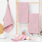 Homaxy Microfiber Waffle Weave Kitchen Towels, 16 x 28 Inch Ultra Absorbent and Solid Color Dish Towels, 4 Pack, Pink
