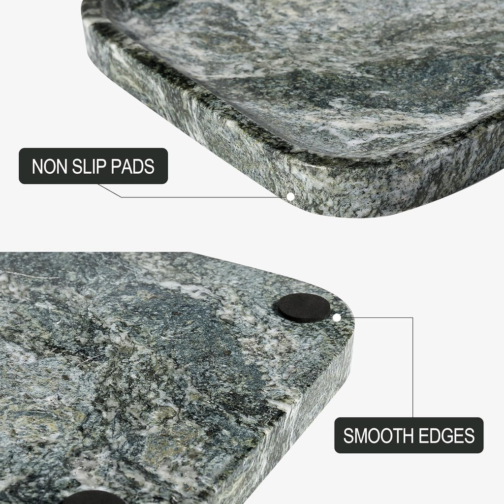 Koville Marble Tray, 12"x8" Natural Marble Vanity Tray for Countertop Bathroom Kitchen Dresser, Decorative Catchall Trays for Perfume Jewelry, Rectangular Stone Serving Tray(Green)