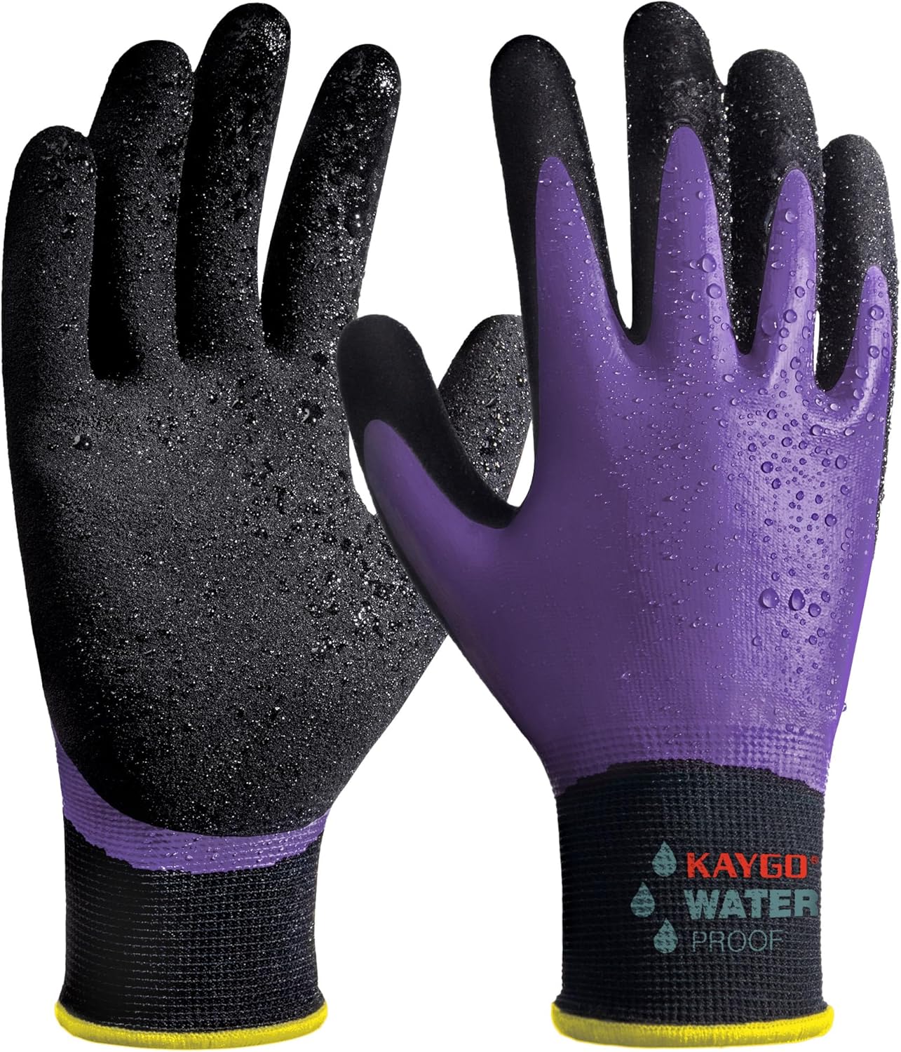 KAYGO Waterproof Work Gloves for Men and Women, Rubber Coated Non-slip Working Gloves for Garden, Outdoor Construction,KG150,Purple,L