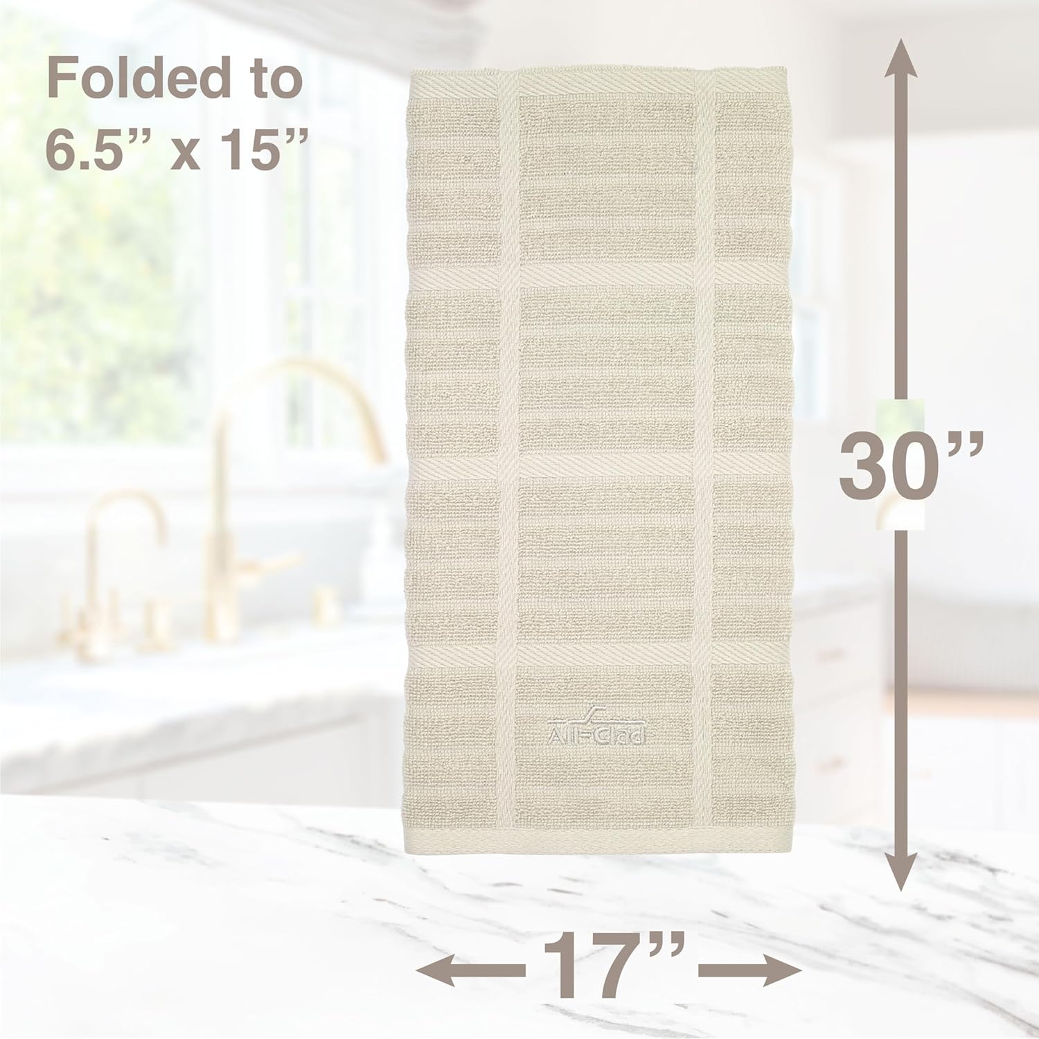 All-Clad Solid Kitchen Towel: Highly Absorbent, Super Soft Long Lasting - 100% Cotton, 17"x30" Tea Towel for Cleaning & Drying Dishes, Pans, Glassware, or Countertops, (1-Pack), Almond