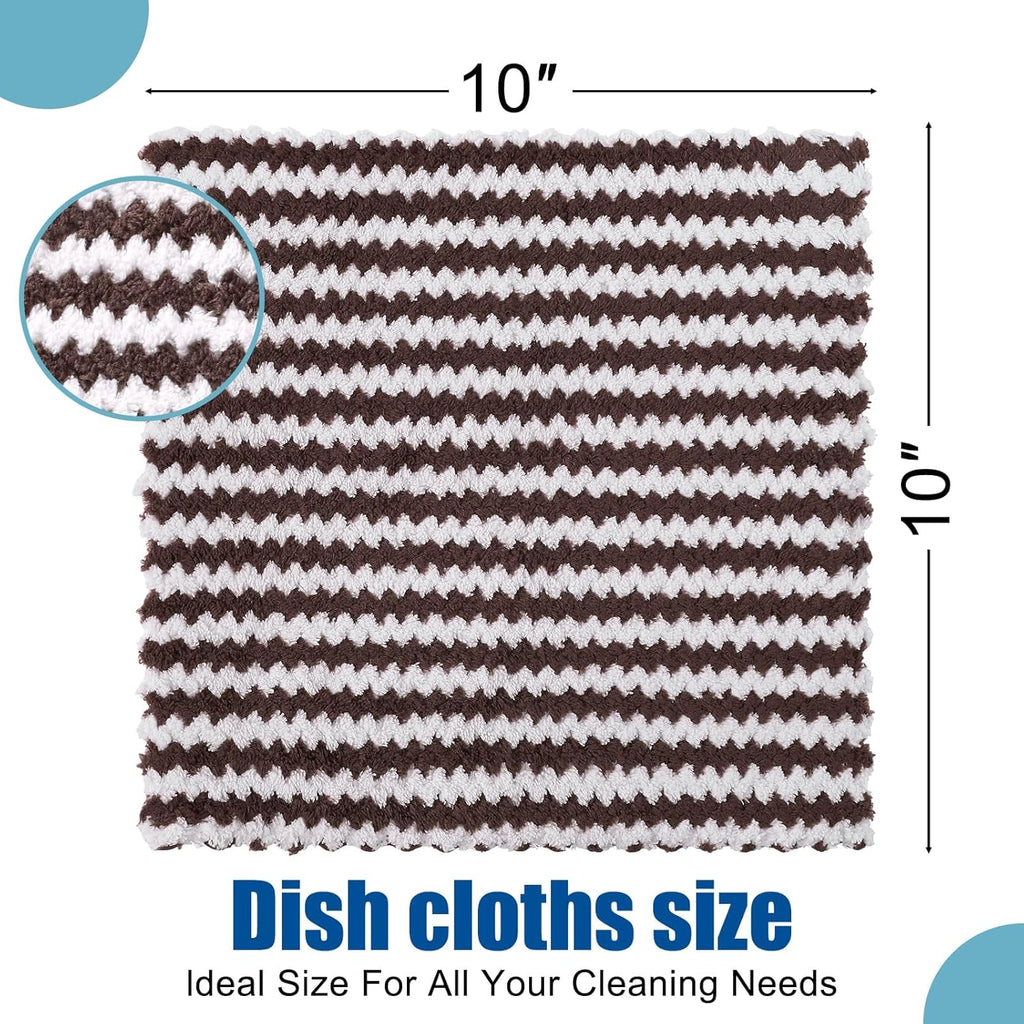 Homaxy 24 Pack Kitchen Dish Cloths, Ultra Soft and Absorbent Dish Towels, Reusable Fast Drying Microfiber Cleaning Cloth, Coral Velvet Wave Design No-lint, 10 x 10 inches, Brown