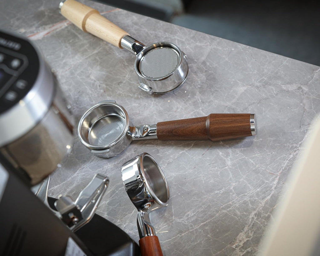 58mm Naked Portafilter Compatible with Breville Dual Boiler, Oracle, Oracle Jet Espresso Machines Rosewood Handle 2 Ears 18-21g Double Shot Filter Basket Included