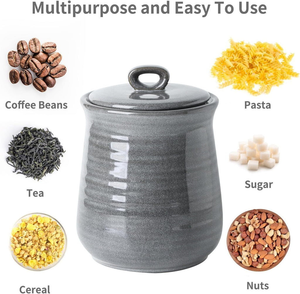 Hasense Coffee Canister with Airtight Lid, Porcelain Food Storge Container for Kitchen, Large Cookies Jar for Countertop, Ideal for Coffee Bean, Flour, Sugar, Cereal, 80 FL OZ(Grey)
