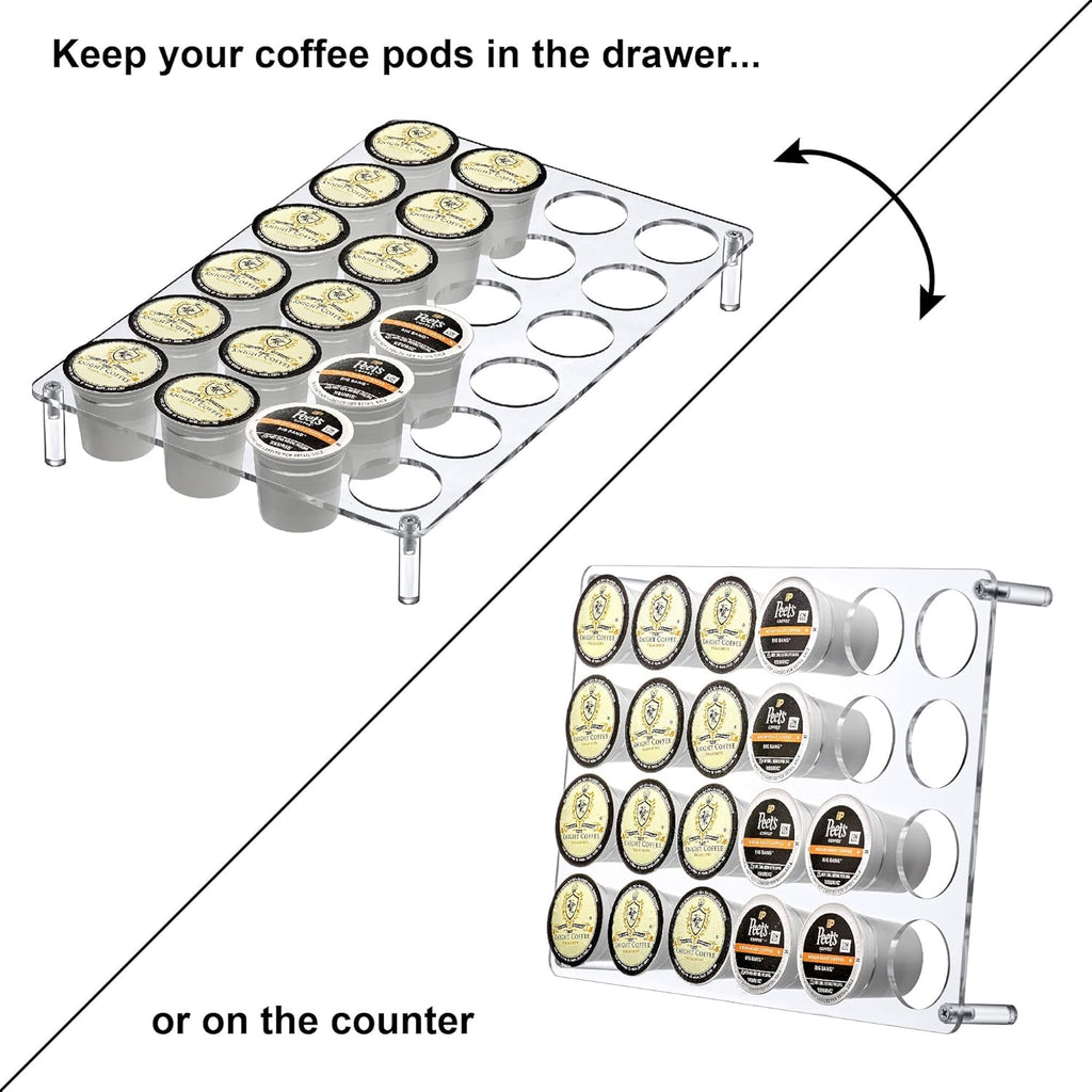Amazing Abby 24-Slot Flat Acrylic Coffee Pod Holder, Large-Capacity Plastic Coffee Capsule Storage, BPA-Free and Shatter-Proof, Great for Use on Countertop or in Drawer, Up to 24 Keurig K-Cups