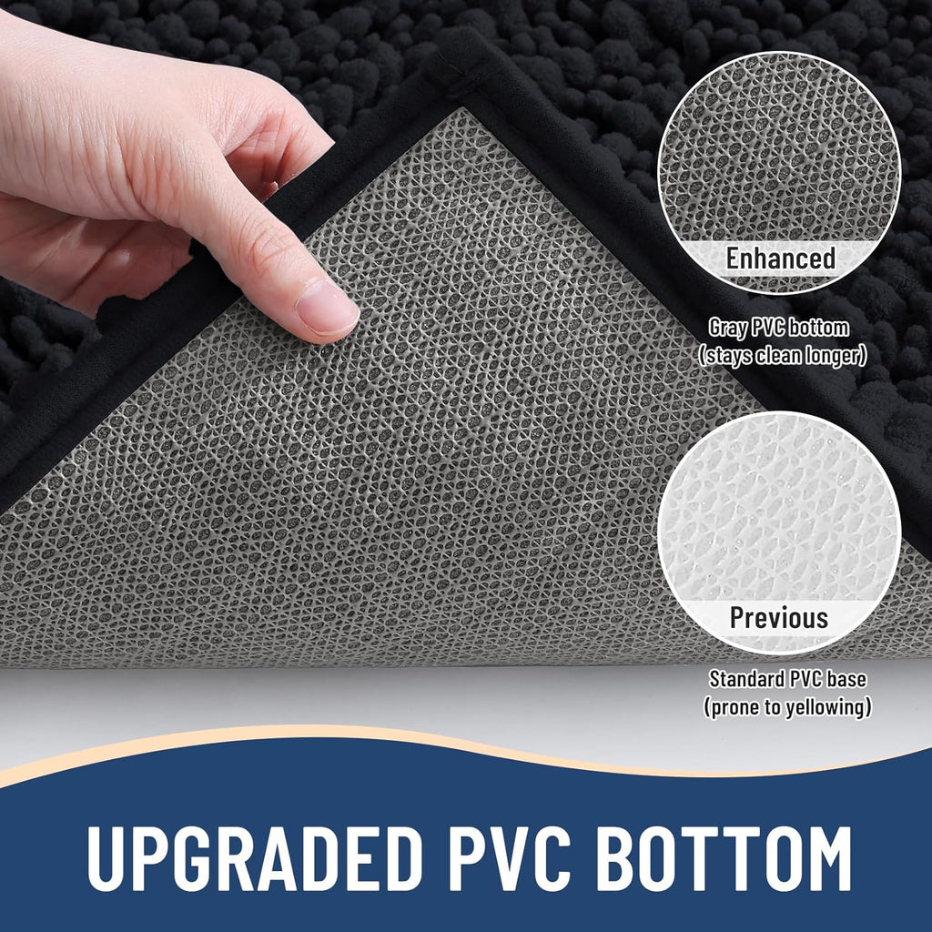 Arotive Luxury Chenille Bathroom Rug Mat, Extra Soft Thick Absorbent Shaggy Bath Rugs, Non-Slip Machine Wash Dry, Plush Bath Mats for Bathroom, Shower and Tub, 44x24, Black