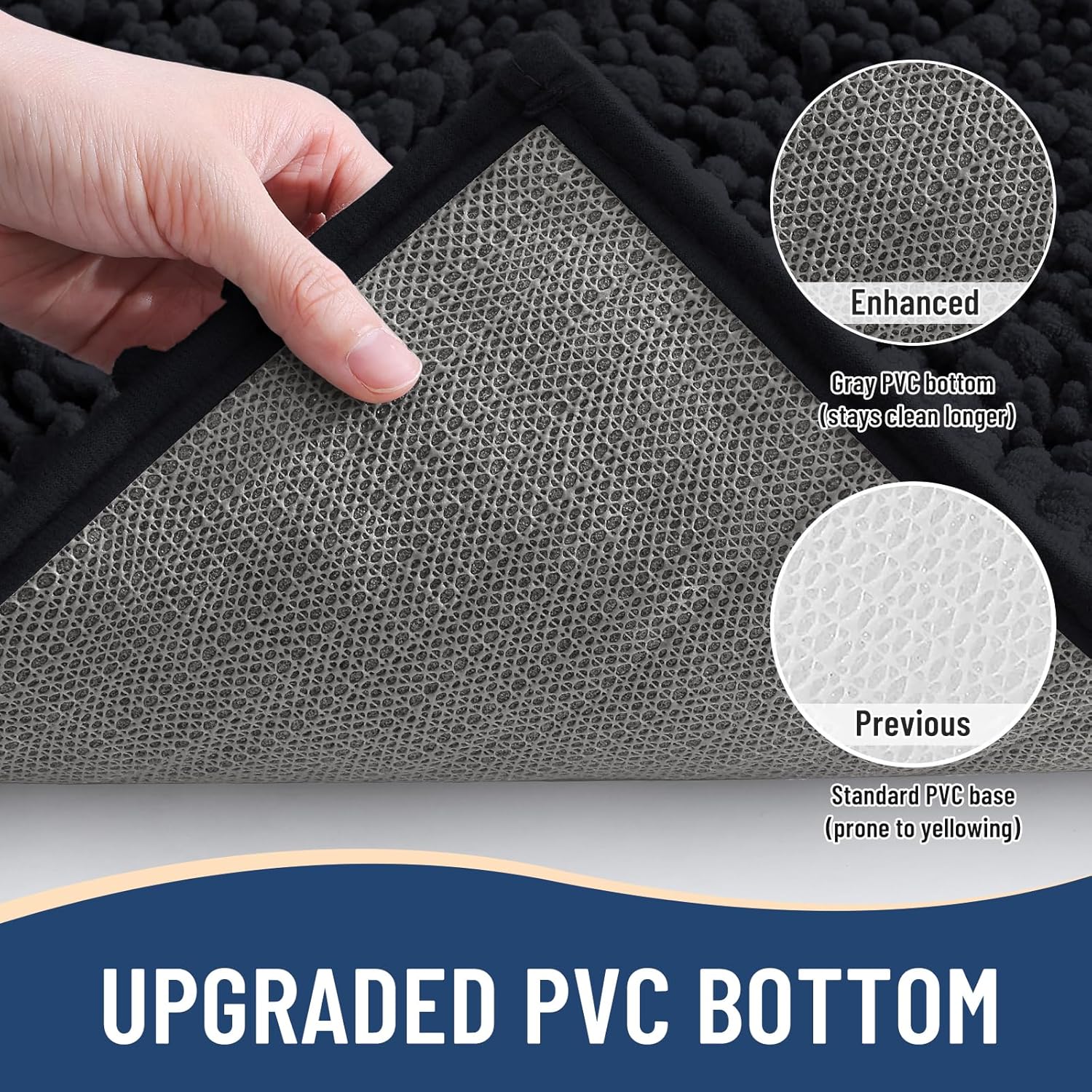 Arotive Luxury Chenille Bathroom Rug Mat, Extra Soft Thick Absorbent Shaggy Bath Rugs, Non-Slip Machine Wash Dry, Plush Bath Mats for Bathroom, Shower and Tub, 24x16, Black