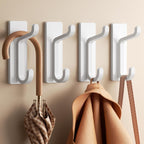 Wall Hooks for Coat and Towel: 13LB Adhesive Door Hanger Stick on, White 6 Pack