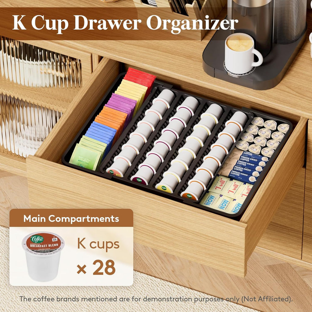 Lifewit Coffee Pod Holder Drawer Organizer, Expandable Coffee Pods Storage Drawers Insert for Tea Bags, Bar Organizer Compatible with K Cup, Nespresso OriginalLine, VertuoLine Capsules Black