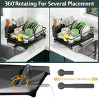 Epicano Dish Drying Rack for Kitchen Counter,Space-Saving Dish Rack,Rustproof Dish Drainer with Utensil Holder and Knife Slots for Sink,Kitchen Drying Rack with Wooden Handle and Cup Holder, Black