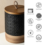 Mini Ceramic Jars with Airtight Lid, Coffee Container Canister Kitchen Food Storage Jar with Lid for Spice Sugar Tea Bag, Stackable Decorative Jars for Countertop, Pantry, Black & 5 fl.oz