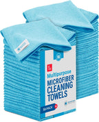 12" x 12" Microfiber Cleaning Cloths (50 Pack) - Reusable Towels, Wash Rags, Dust Cloth, All-Purpose: Kitchen, Dish, Cars, Shop, Glass (Blue)