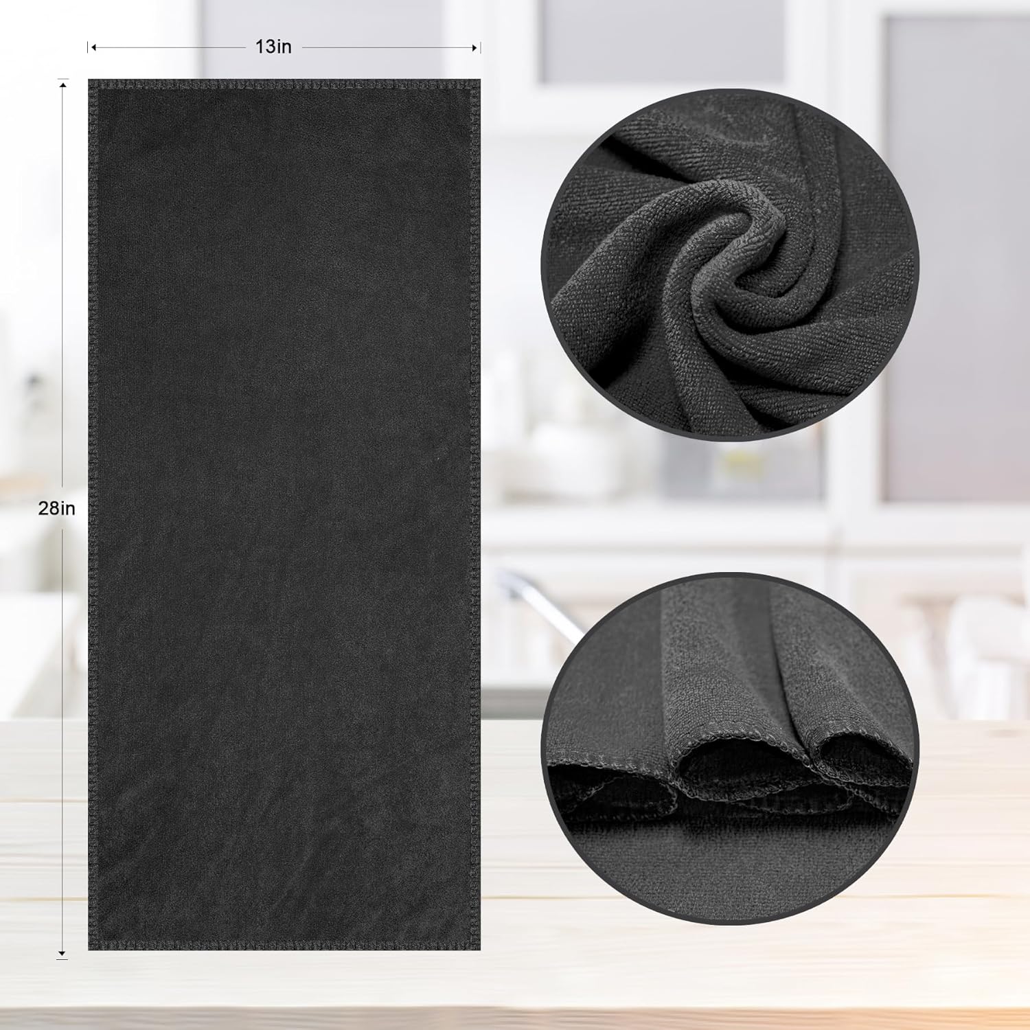 kimteny 13x28 Inches Kitchen Cloth Dish Towels, 400 GSM Premium Dishcloths, Super Absorbent Coral Velvet Microfiber Cleaning Cloths, Fast Drying Rags for Washing Dishes (6 Pack, Dark Grey)