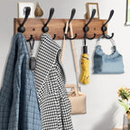 2pcs Coat Rack Wall Mount Wooden Hat Rack for Wall Hooks Pine Real Wood Plank 16.9" Brown Coat Hanger with 5 Triple Hooks for Hanging Coat Hat Jacket