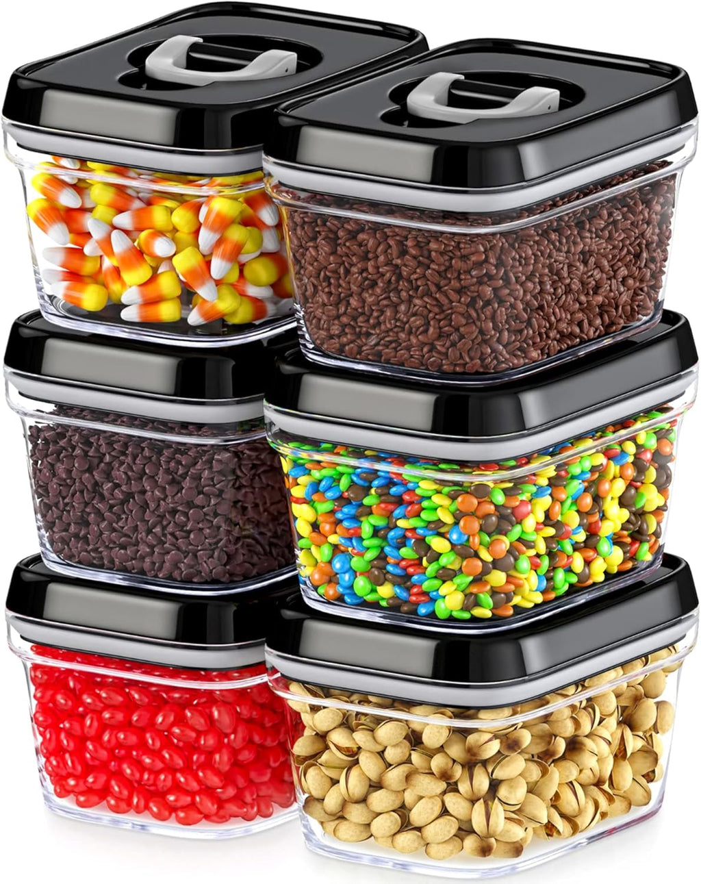 DWËLLZA KITCHEN Mini Airtight Food Storage Containers with Lids – Set of 6 Clear Plastic Small Pantry Containers for Spices, Candy, Nuts, Coffee or Tea, BPA-Free, Keeps Food Fresh & Dry