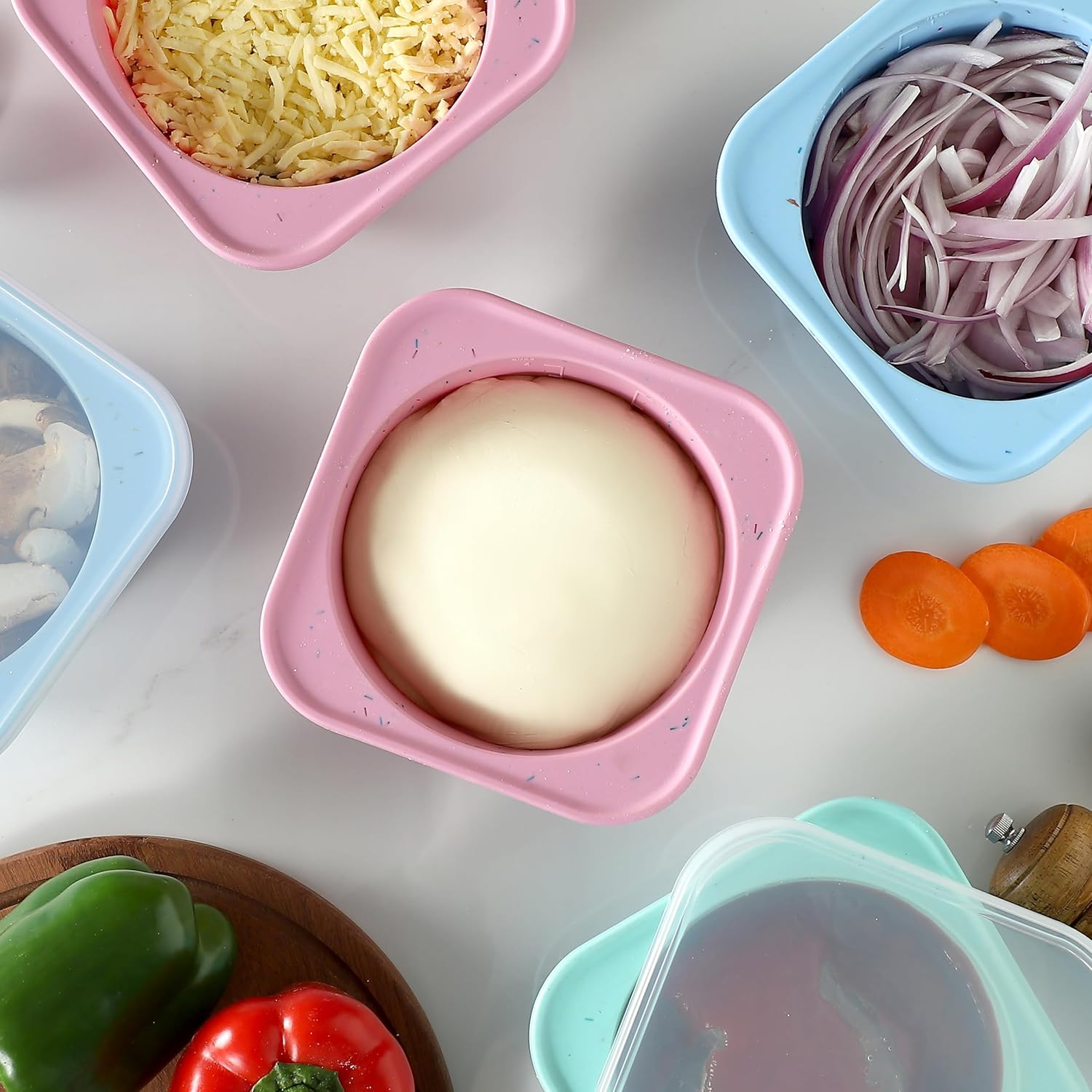 PLUS 1000ml Pizza Dough Proofing Containers for DIY family Artisan Pizza, Food Grade Silicone Stackable Boxes with Lids, Freezer, Fridge, Dishwasher Safe-Sprinkles Pattern-3 Pack (Multicolors)