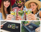 Tiki Bar Decor Happy Hour Mat 18x12 in, Tiki Bar Mats for Countertop with Martini, Beach Ball, Palm Trees, Beer Bottle and Cocktail Design - Outdoor Tiki Bar Mat, Tiki Decor Bar Mats for Bartending