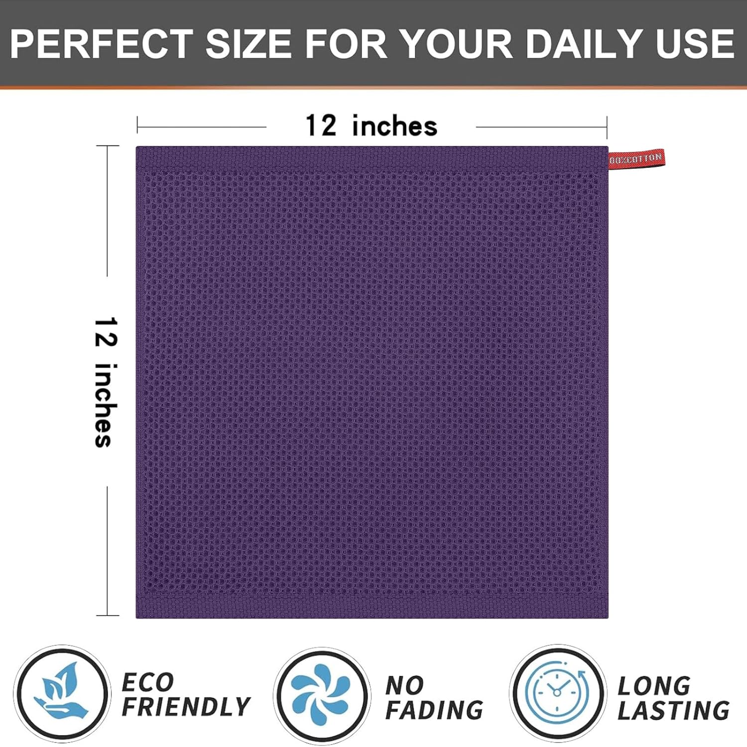 Kitinjoy 100% Cotton Kitchen Dish Cloths (12 X 12 Inches, Eggplant),6 Pack Waffle Weave Ultra Soft Absorbent Dish Towels for Drying Dishes Quick Drying Kitchen Towels Dish Rags