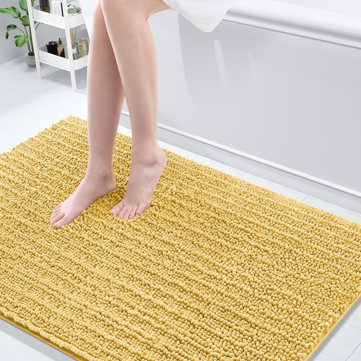 Arotive Luxury Chenille Bathroom Rug Mat, Extra Soft Thick Absorbent Shaggy Bath Rugs, Non-Slip Machine Wash Dry, Plush Bath Mats for Bathroom, Shower and Tub, 59x35, Yellow