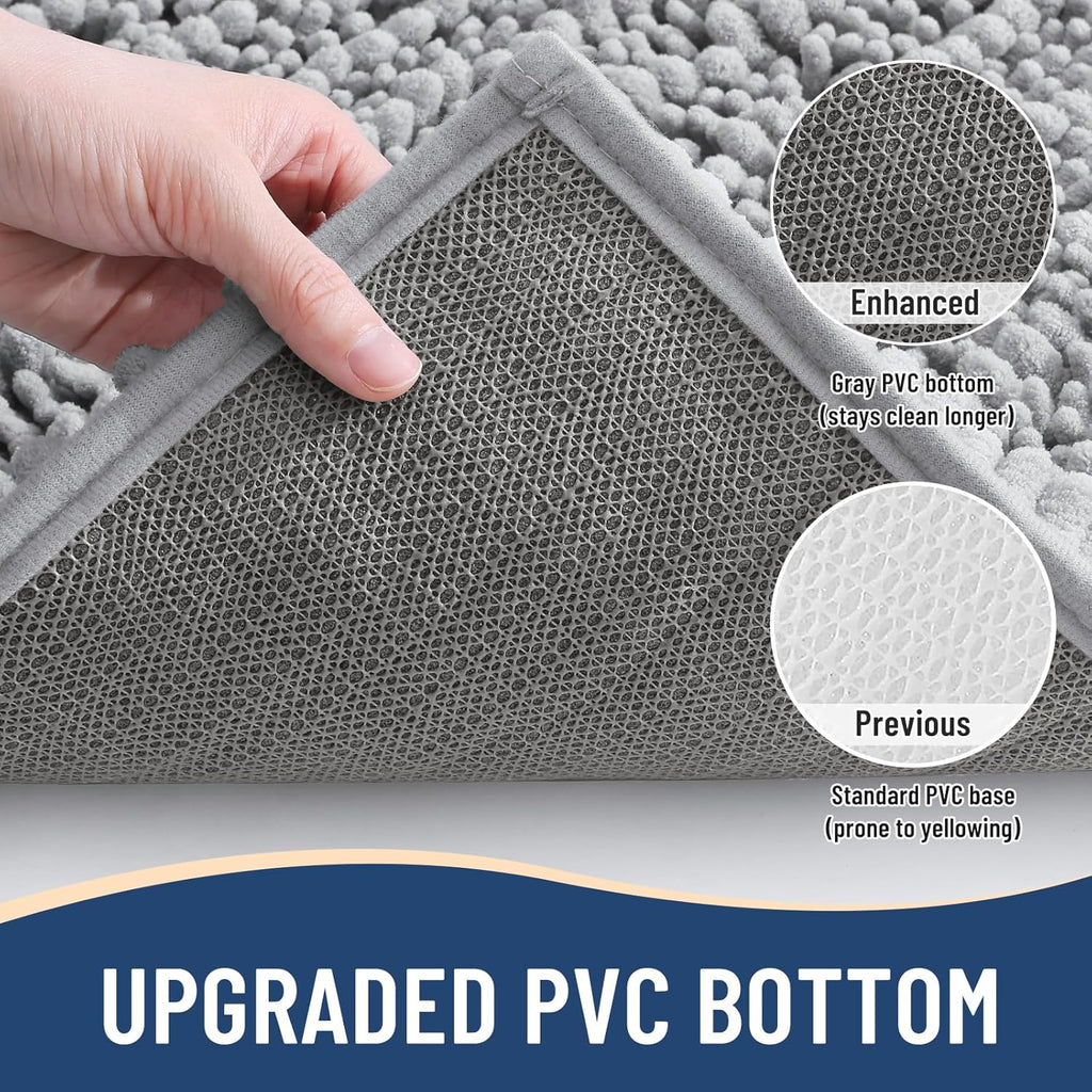 Arotive Luxury Chenille Bathroom Rug Mat, Extra Soft Thick Absorbent Shaggy Bath Rugs, Non-Slip Machine Wash Dry, Plush Bath Mats for Bathroom, Shower and Tub, 54x24, Light Grey